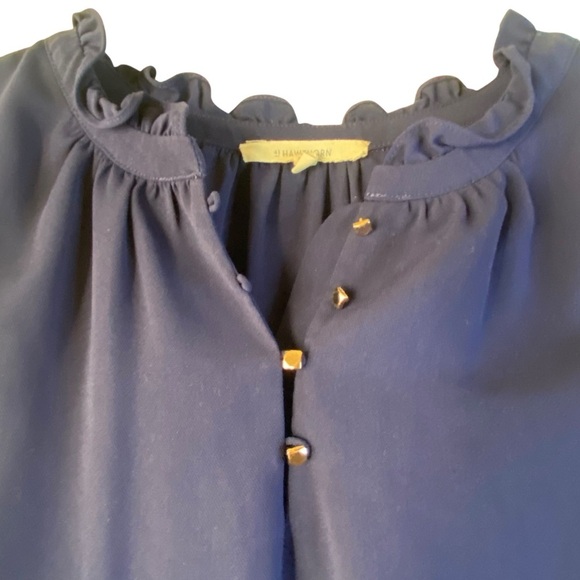 41 Hawthorn Navy Blue Ruffle Career Work Sleeveless Gold Stud Button Blouse SZ S - Picture 5 of 8